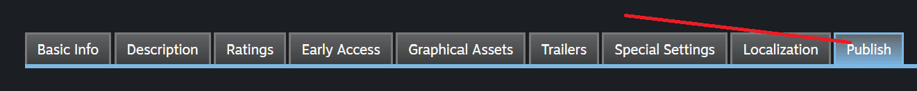 Steamworks Publish tab highlighted